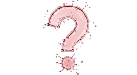 A pink liquid question mark with droplets on a white background in a studio shot illustration