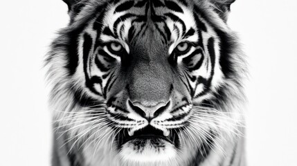 Close-up black and white portrait of a tiger.