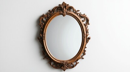 Ornate oval mirror on a white wall