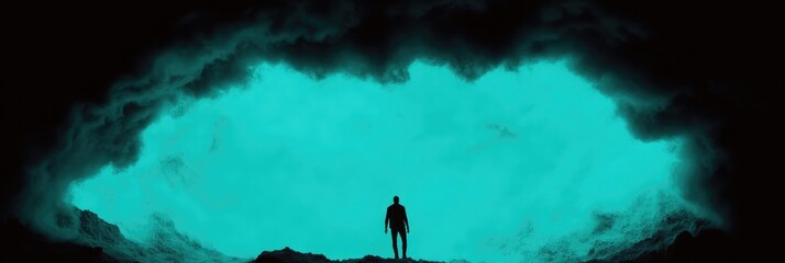 Fototapeta premium Solitary Figure Under a Turquoise Sky