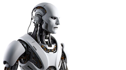 Next-Gen Humanoid AI with Matte White and Chrome Body and Visible Cybernetic Chest
