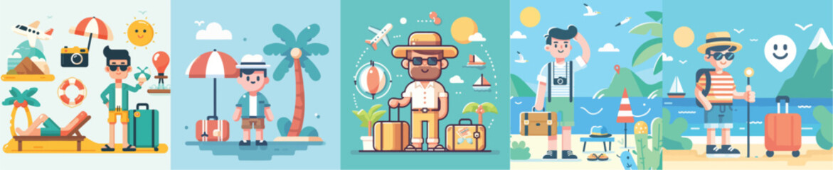 collection of vector images of a man on vacation