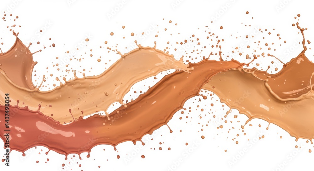 Poster dynamic splash of caramel and chocolate hues creating an abstract swirl on a white background