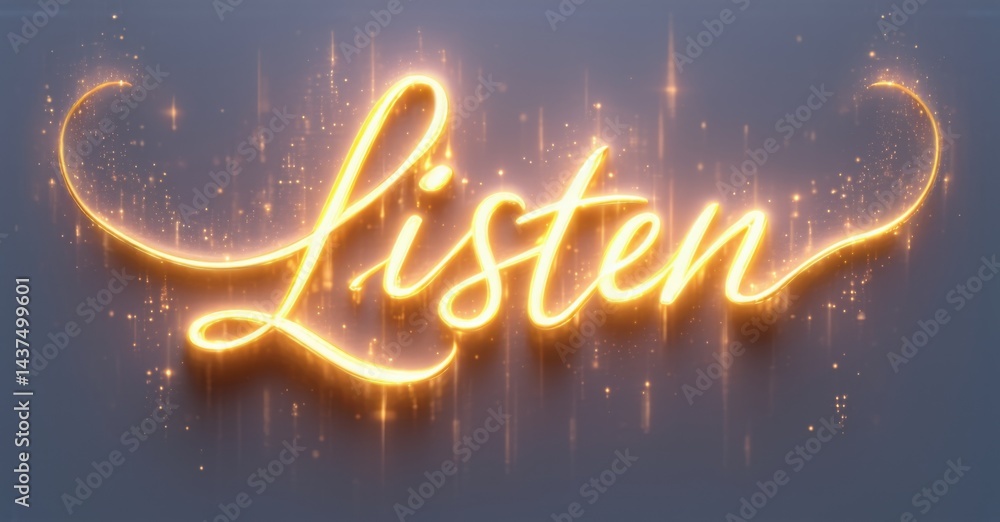 Aufkleber bright golden script spells listen against dark blue background. sparkling lights enhance elegant ty