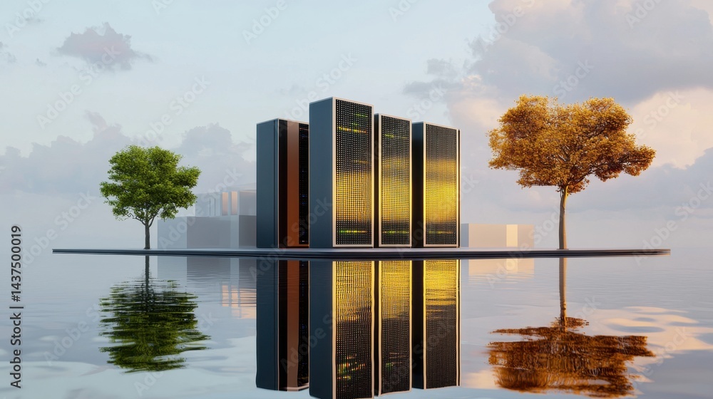 Poster urban tech hub showing external walls of advanced data center building