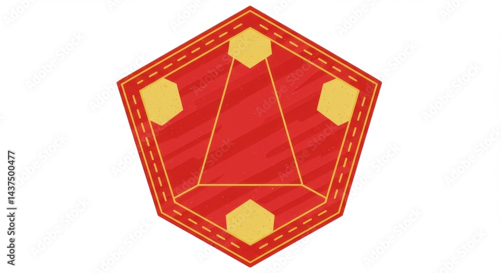 Aufkleber a red pentagon shape with yellow hexagons and a triangle inside on a white color background