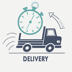 Fast Shipping Truck with Stopwatch Outline, Arrow, Blue Color Palette on Beige Tone