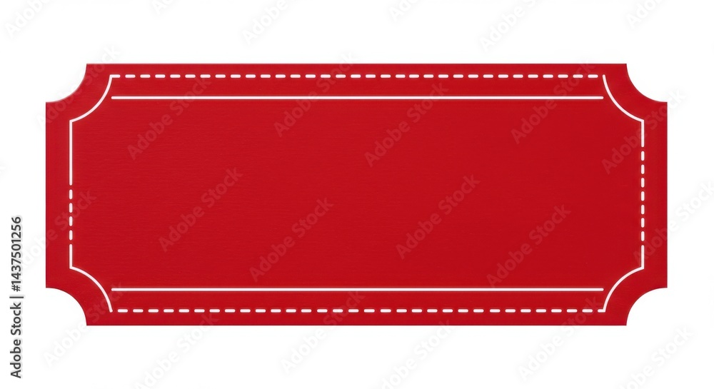 Poster a red rectangular tag with rounded corners and a white dashed border on a white background