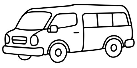 Van Car Illustration, Minivan Sketch, Compact Van Vehicle Drawing