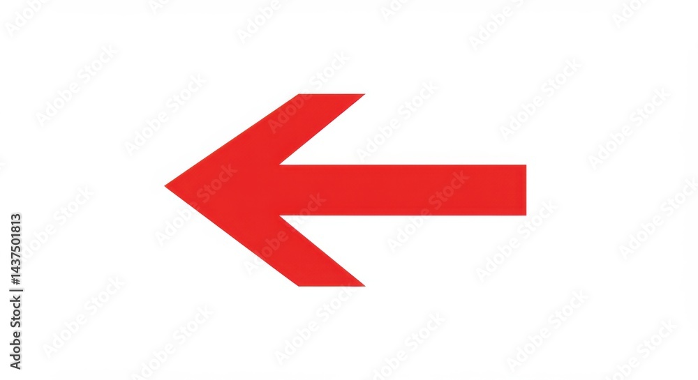 Poster a simple graphic of a red arrow pointing to the left on a plain white background space for direction
