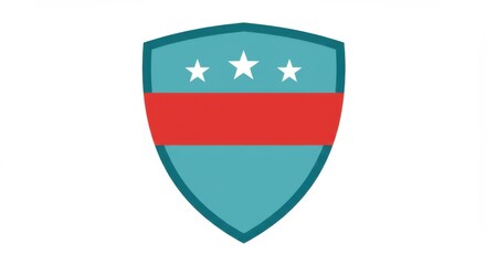 A stylized shield with three stars and a red stripe on a white background illustration