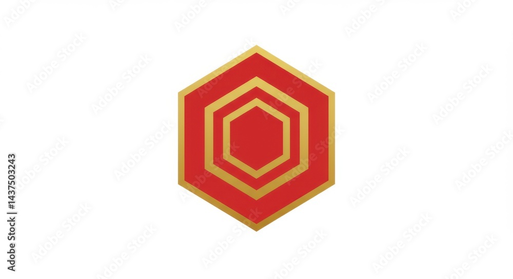 Fototapete A red hexagon with golden borders nested inside each other on a white background plain and simple