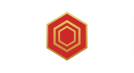 A red hexagon with golden borders nested inside each other on a white background plain and simple