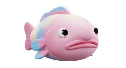Cute Cartoon Fish Pink with Rainbow Fins Isolated on White Background