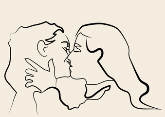 line art of a young couple kissing