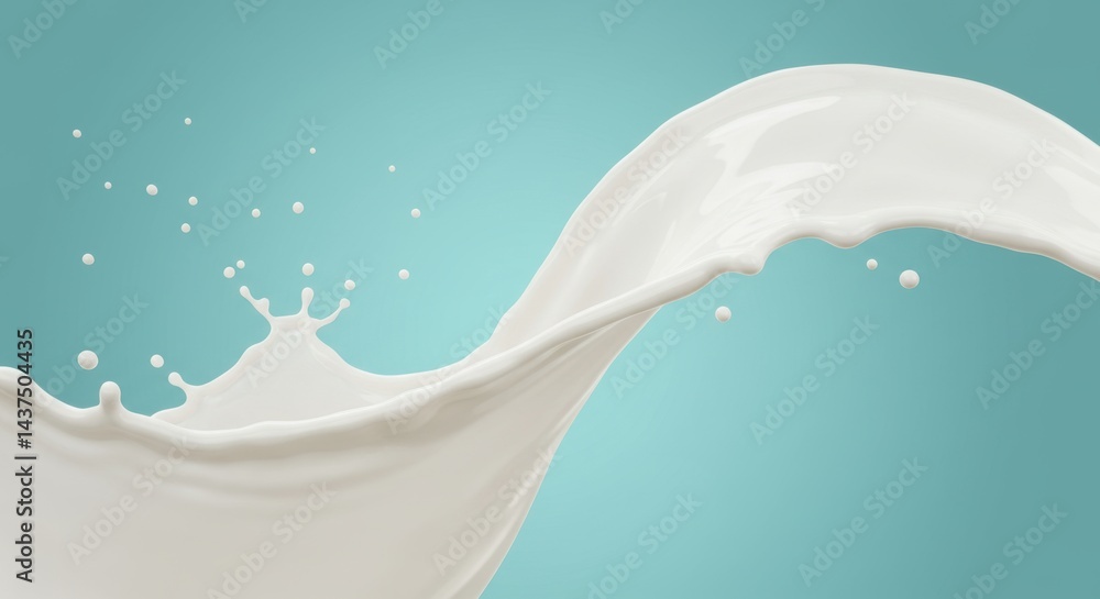 Poster a dynamic splash of white liquid against a serene teal backdrop creating a fluid motion scene captur