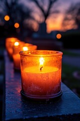 Candles at dusk, warm light