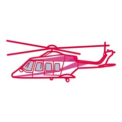 A simple line drawing of a red helicopter in profile