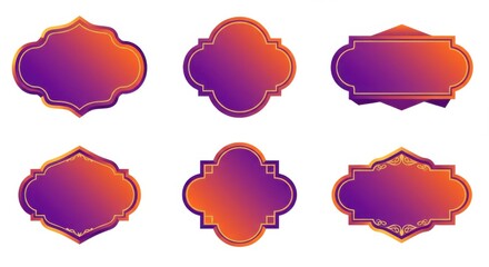 Collection of six decorative frames with purple and orange gradient on a white background