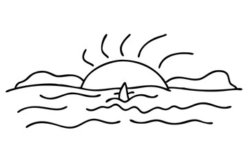 Sunset Drawing, Scenic Horizon Sketch, Vibrant Sunset Landscape Art
