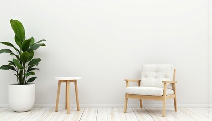 Fototapeta premium Modern living room with plant and minimalistic furniture 