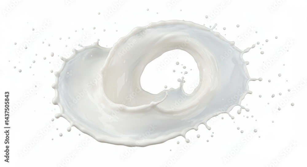 Poster isolated milk splash swirling in the air creating a dynamic and fluid motion on a white background