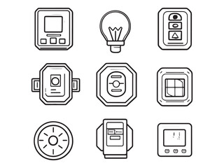 A vector set of mobile phone icons presents various technology symbols for website and business communication design