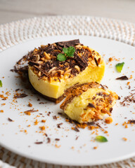 Mango almond and chocolate tartlet.