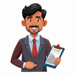 Indian insurance representative with policy documents, ready to sell insurance plans to clients.