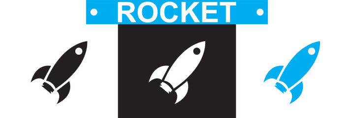 Naklejka premium Rocket icon. Vector for websites, mobile interfaces, presentations, banner, visual branding etc. Vector illustration. isolated on white and black background. EPS 10