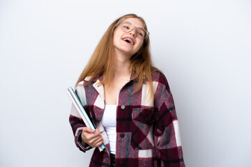 Teenager student Russian girl isolated on white background laughing