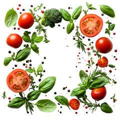 Fresh tomatoes and basil arrangement for food design