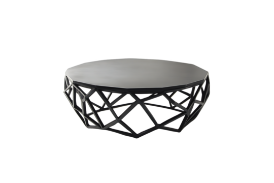 Modern black geometric coffee table with a minimalist design on a transparent background