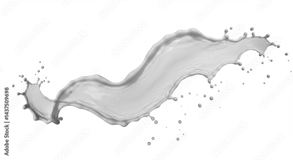 Poster a dynamic splash of white liquid with droplets isolated on a clean white background in a studio shot