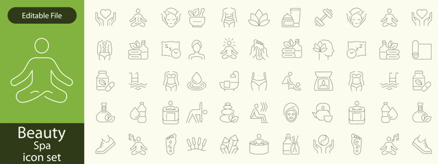 Beauty and Spa set of web icons in line style. Cosmetics services & Spa icons for web and mobile app. Spa treatments, skin care, massage, hyaluronic acid, serum, anti ageing, pore tighten, cosmetology