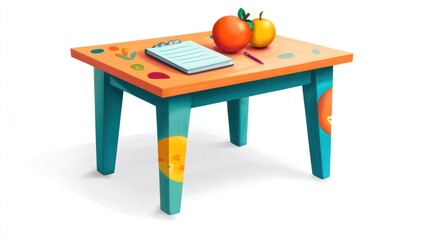 Fototapeta premium Colorful table with notebook and fruit