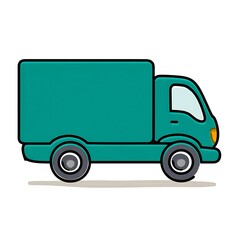 A teal delivery truck with a white outline and black tires on a white background