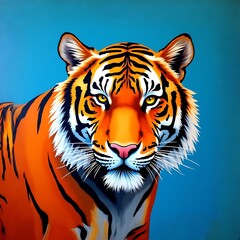 This vector illustration shows a wild tiger head, a dangerous feline with black stripes, in a portrait against a black background