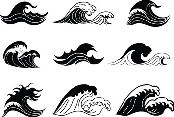 Obraz premium collection of sea wave silhouette vector.