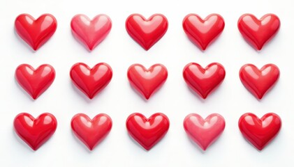 Colorful red heart symbol icons set on white background for graphic design and illustration, , vector graphics, icon sets