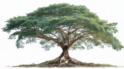 Majestic Tropical Rain Tree with Wide Canopy and Exposed Roots