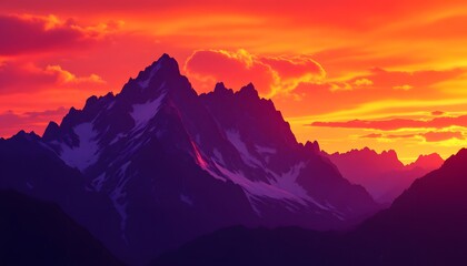 Obraz premium Mountains Silhouette Against Dramatic Sunset Sky with Vibrant Colors
