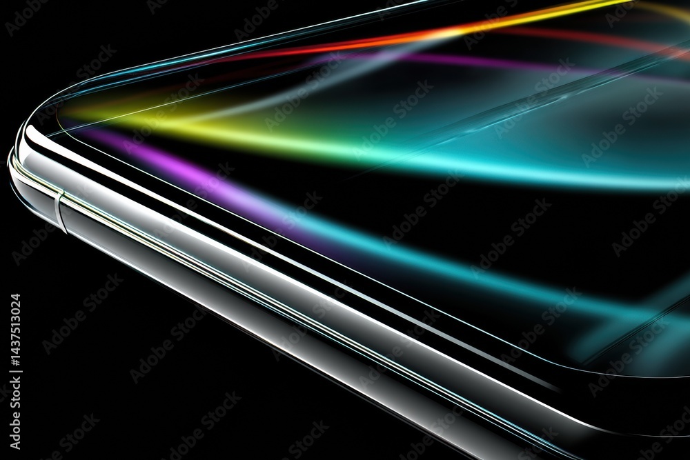 Poster Close-up View of Device Edge Screen Curves Displaying Colorful Ambient Reflections and Smooth Lines Creating an Elegant Appearance