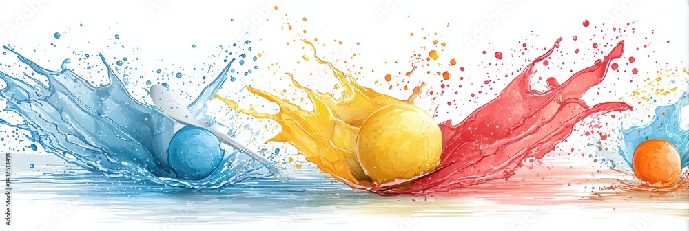 Poster scoop of vibrant sorbet with colorful splash and droplets floating over a clean white background dur