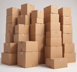 Neat stack of brown cardboard boxes on pristine white background , tidy, eco-friendly, compost