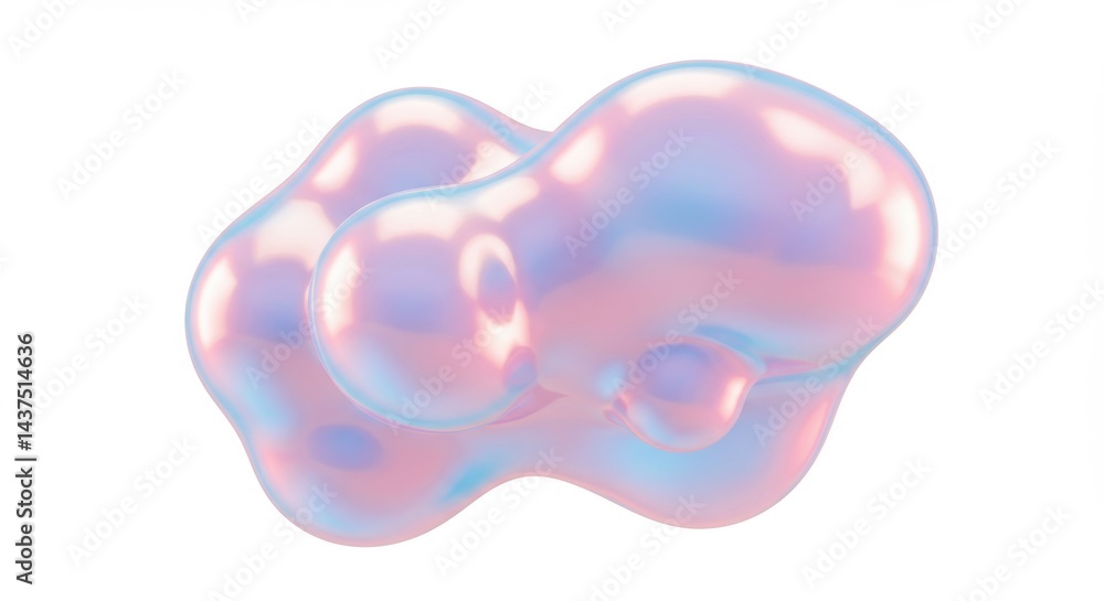 Fototapete iridescent blob with pink and blue hues on a white background in a studio setting rendering style