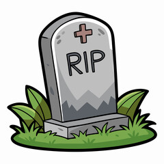 Cartoonish graveyard tombstone with grass isolated on white background illustration for Halloween