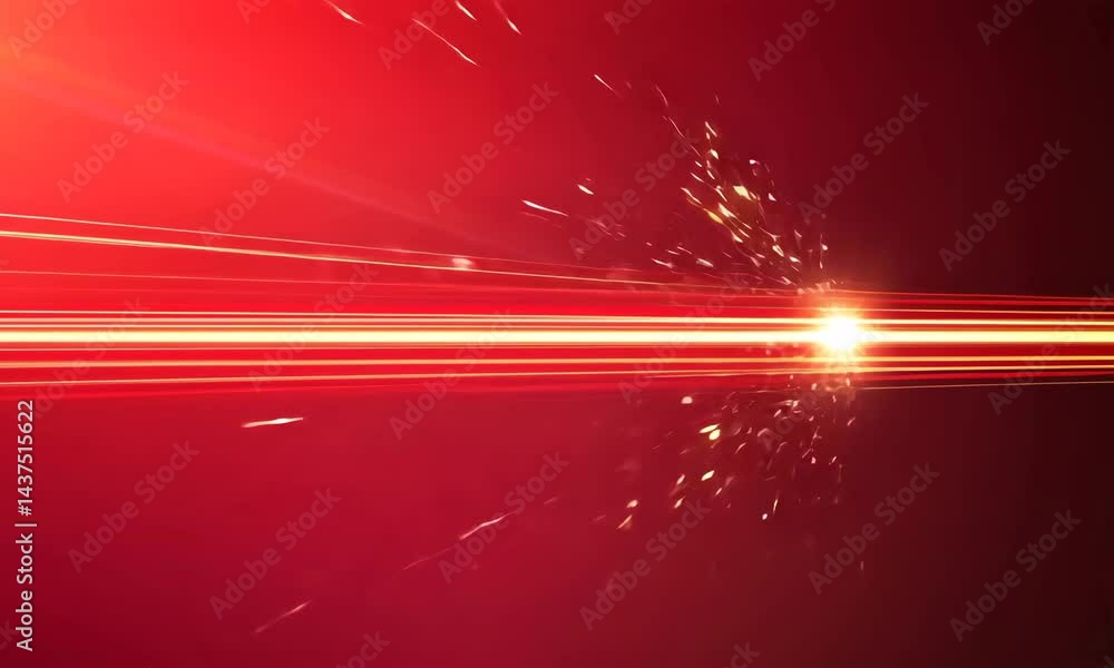 Poster dynamic red backdrop with concentrated light rays and glittering particle effects for artistic visua