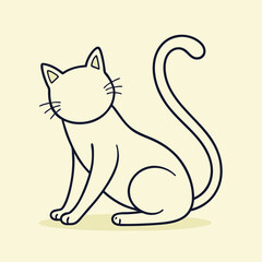 Minimalist line drawing of a sitting cat with a curled tail illustration