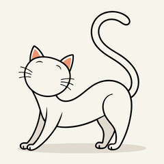 Cartoon illustration of a cute cat stretching with a curled tail